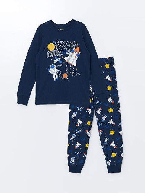 LCW Kids Bisiklet Yaka Baskılı Uzun Kollu Erkek Çocuk Pijama Takımı - W43617Z4-JC7
