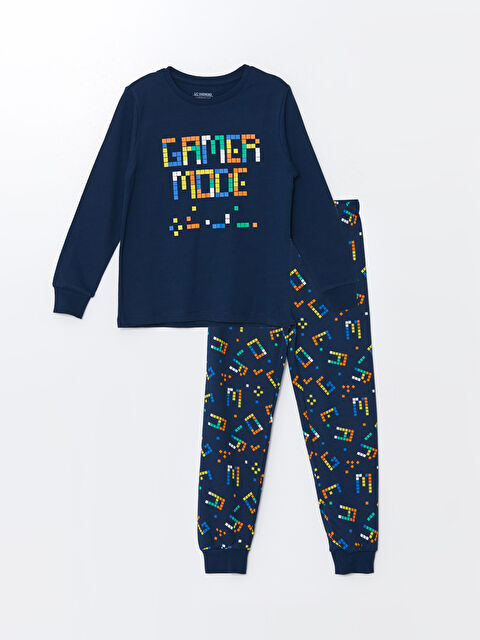 LCW Kids Bisiklet Yaka Baskılı Uzun Kollu Erkek Çocuk Pijama Takımı - W43620Z4-JC7