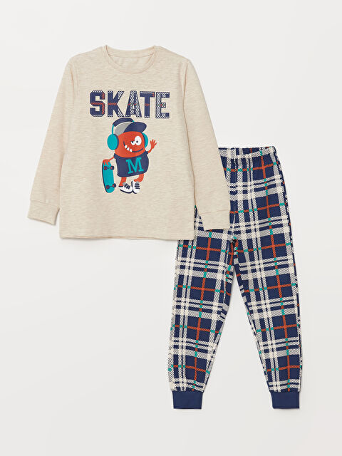 LCW Kids Bisiklet Yaka Baskılı Uzun Kollu Erkek Çocuk Pijama Takımı - W43633Z4-L8Q