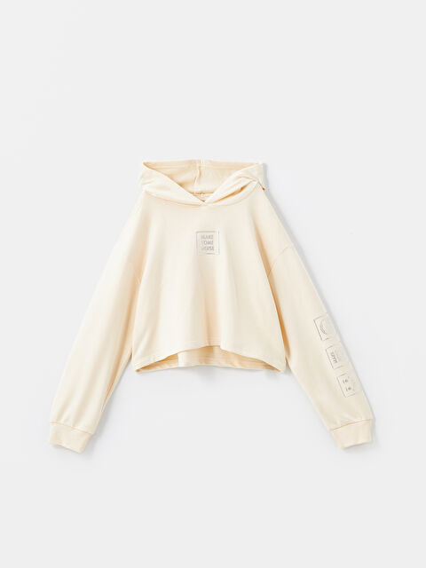 LCW Kids Kapüşonlu Baskılı Uzun Kollu Kız Çocuk Sweatshirt - W43933Z4-YDK