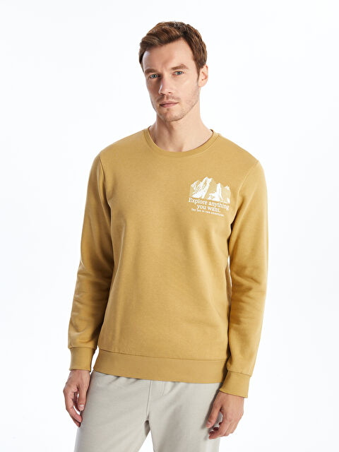 LCWAIKIKI Classic Bisiklet Yaka Baskılı Erkek Kalın Sweatshirt - W44108Z8-VFF