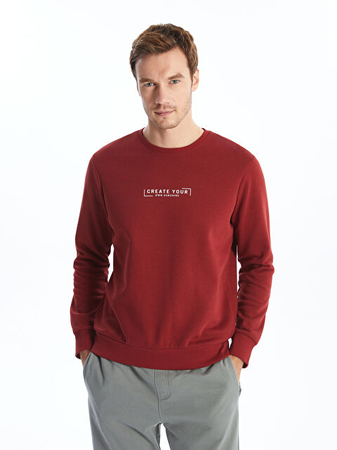 LCWAIKIKI Classic Bisiklet Yaka Baskılı Erkek Kalın Sweatshirt - W44109Z8-YHU