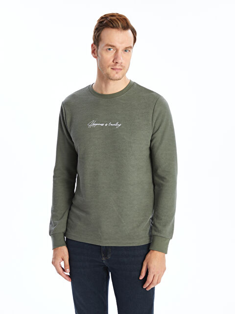 LCWAIKIKI Classic Bisiklet Yaka Uzun Kollu Baskılı Erkek Sweatshirt - W44114Z8-YGV