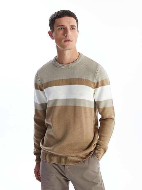 LCWAIKIKI Classic Bisiklet Yaka Uzun Kollu Renk Bloklu Erkek Triko Kazak - W44153Z8-GBY