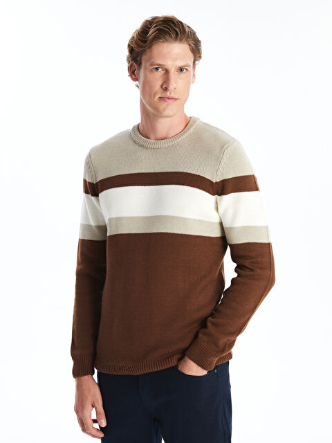 LCWAIKIKI Classic Bisiklet Yaka Uzun Kollu Renk Bloklu Erkek Triko Kazak - W44153Z8-HED