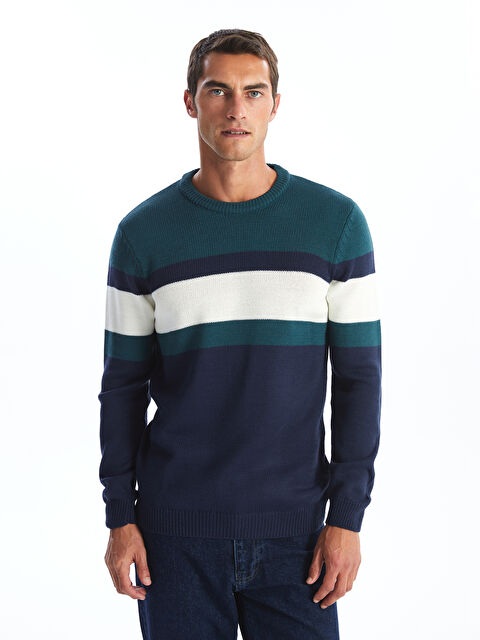 LCWAIKIKI Classic Bisiklet Yaka Uzun Kollu Renk Bloklu Erkek Triko Kazak - W44153Z8-R4S