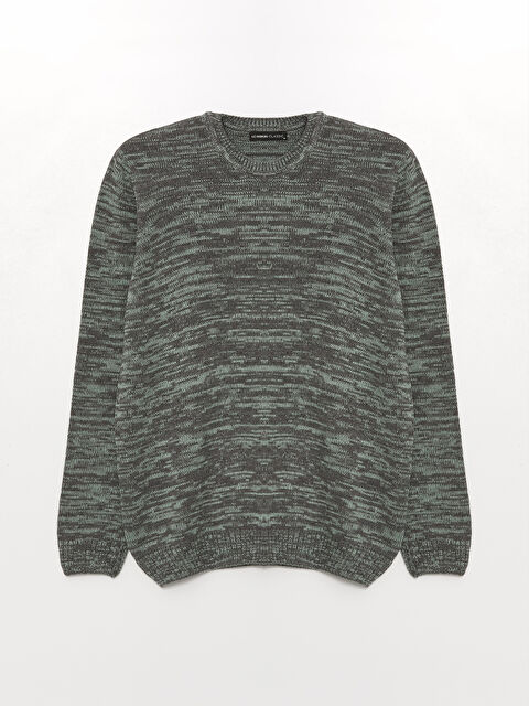 LCWAIKIKI Classic كنزة صوفية تريكو برقبة دائرية وكم طويل منقوشة للرجال - W44155Z8-DFY