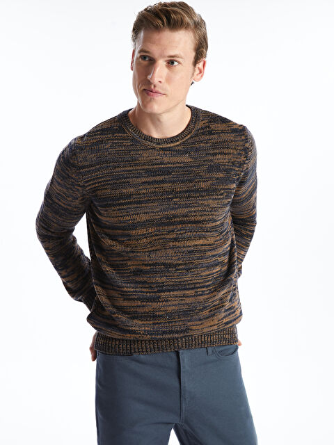 LCWAIKIKI Classic Crew Neck Long Sleeve Patterned Men's Knitwear Sweater - W44155Z8-E3T