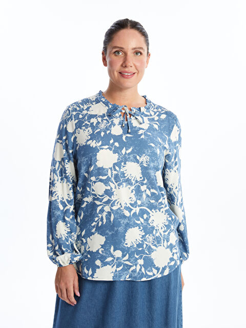LCW Grace Bağlamalı Yaka Desenli Kadın Bluz - W44166Z8-LS3