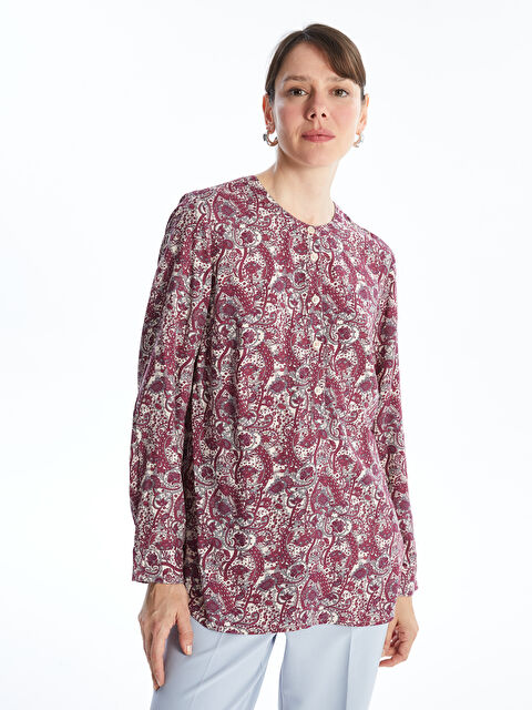 LCW Grace Bisiklet Yaka Desenli Uzun Kollu Kadın Bluz - W44184Z8-LTF