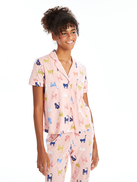 LCW DREAM Gömlek Yaka Desenli Kısa Kollu Kadın Pijama Takım - W44211Z8-LT3