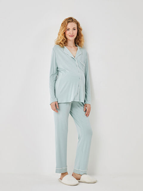 LCW DREAM Gömlek Yaka Düz Uzun Kollu Hamile Pijama Takımı - W44531Z8-G3L