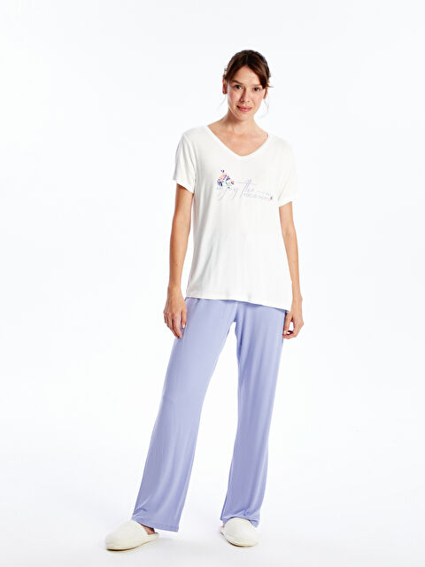 LCW DREAM V Yaka Baskılı Kısa Kollu Kadın Pijama Takımı - W44593Z8-GLX