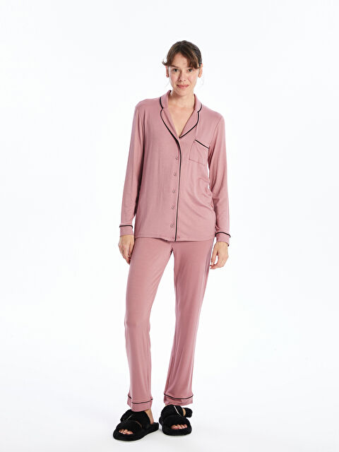 LCW DREAM Gömlek Yaka Düz Uzun Kollu Kadın Pijama Takımı - W44599Z8-GVH
