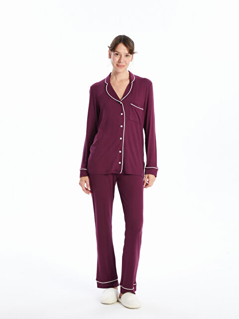 LCW DREAM Gömlek Yaka Düz Uzun Kollu Kadın Pijama Takımı - W44599Z8-HNN