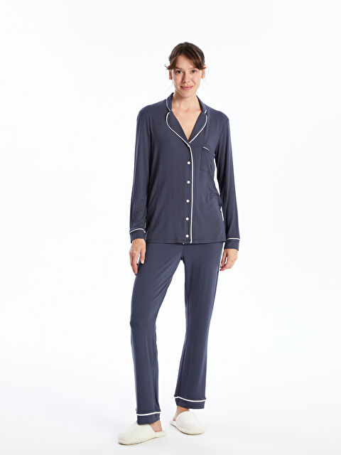 LCW DREAM Gömlek Yaka Düz Uzun Kollu Kadın Pijama Takımı - W44599Z8-LYA
