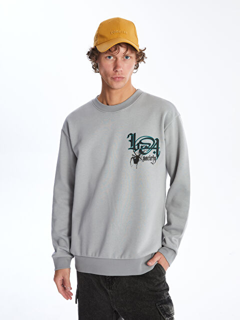 XSIDE Bisiklet Yaka Baskılı Erkek Kalın Sweatshirt - W44777Z8-YBQ