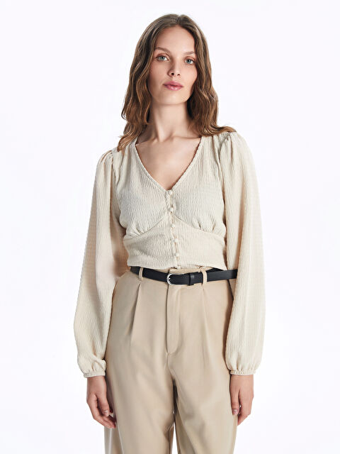 LCW Vision V Yaka Dokulu Kadın Bluz - W44851Z8-YCP