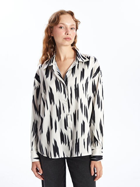 LCW Vision Desenli Oversize Saten Kadın Gömlek - W44875Z8-LQB