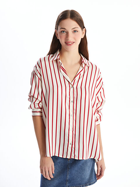 LCW Vision Çizgili Uzun Kollu Oversize Saten Kadın Gömlek - W44877Z8-LJE