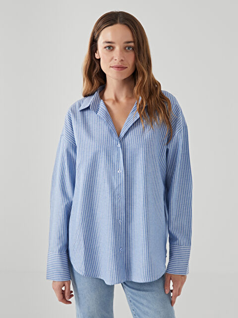 LCW Vision Çizgili Poplin Kadın Gömlek - W44879Z8-LEP