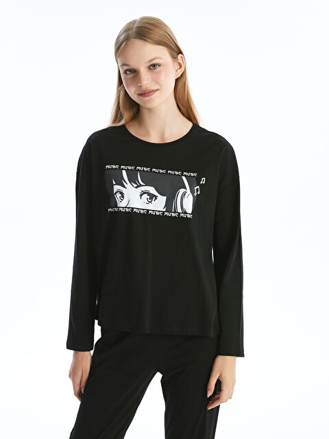 LCW Young Bisiklet Yaka Baskılı Uzun Kollu Kadın Pijama Takımı - W44896Z8-CVL