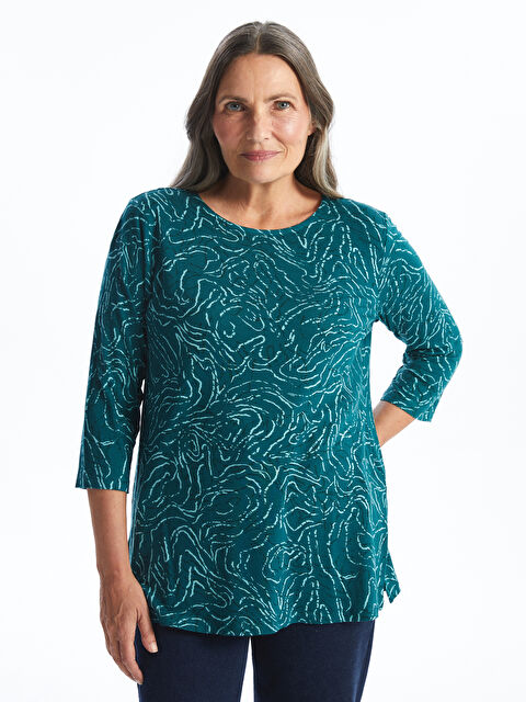 LCW Grace Bisiklet Yaka Desenli Kadın Bluz - W44997Z8-LSY