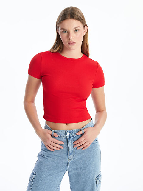 LCW Vision Bisiklet Yaka Dokulu Kadın Tişört - W45000Z8-HMW