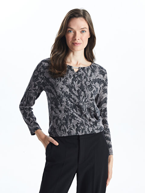 LCW Grace Bisiklet Yaka Desenli Uzun Kollu Kadın Bluz - W45001Z8-LQ9