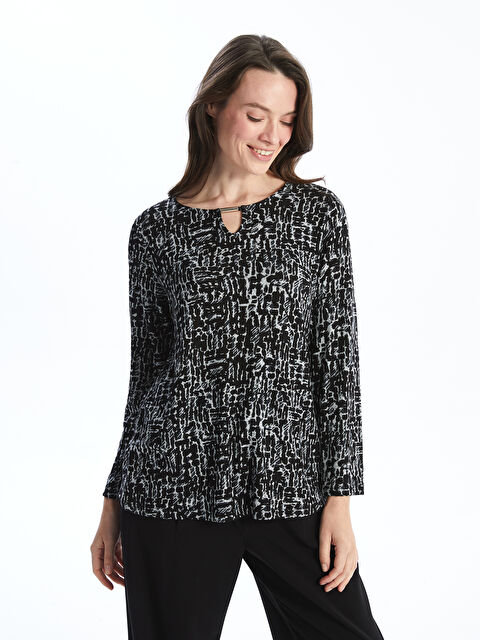 LCW Grace Bisiklet Yaka Desenli Uzun Kollu Kadın Bluz - W45001Z8-LQJ