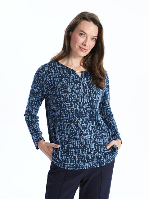 LCW Grace Bisiklet Yaka Desenli Uzun Kollu Kadın Bluz - W45001Z8-LSJ