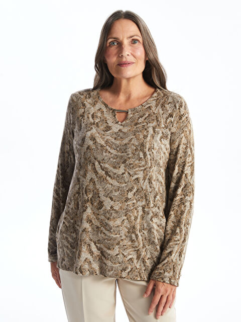 LCW Grace Bisiklet Yaka Desenli Uzun Kollu Kadın Bluz - W45001Z8-LQB