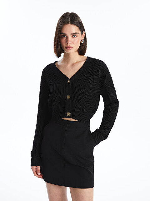 その他 Rika XSIDE Siyah V Yaka Crop Kadın Triko Hırka - W45057Z8-CVL | LCW