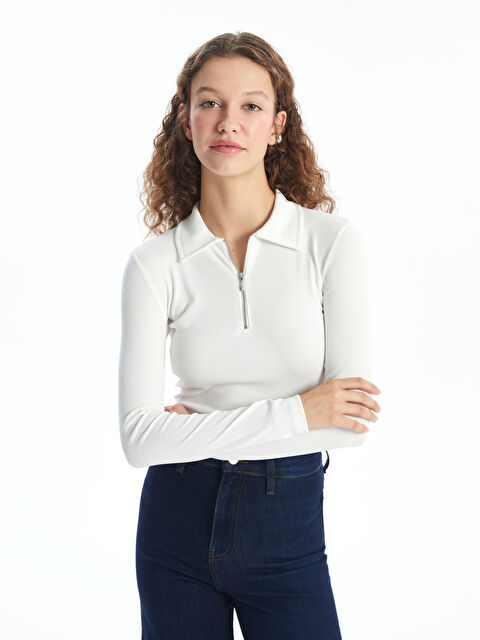 LCW Vision Polo Yaka Düz Uzun Kollu Kadın Body - W45112Z8-R9J