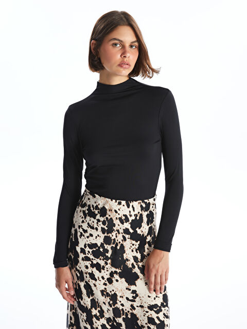 LCW Vision Dik Yaka Düz Uzun Kollu Kadın Body - W45122Z8-CVL