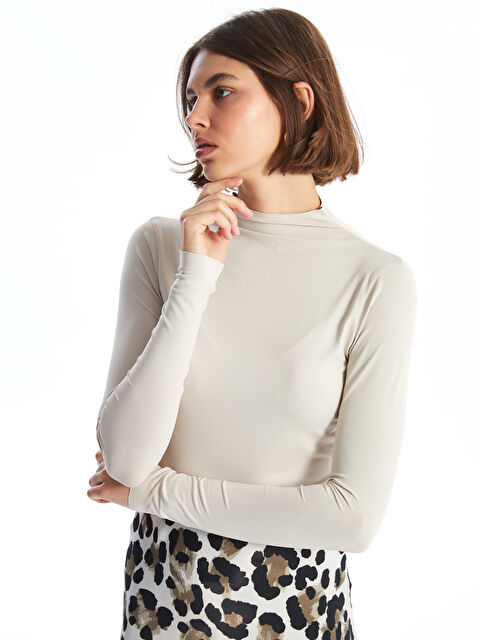 LCW Vision Dik Yaka Düz Uzun Kollu Kadın Body - W45122Z8-FJS