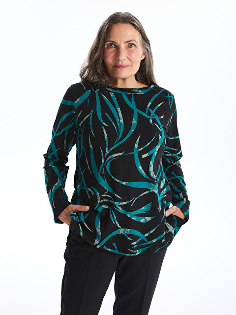 LCW Grace Bisiklet Yaka Desenli Uzun Kollu Kadın Bluz - W45137Z8-LQJ