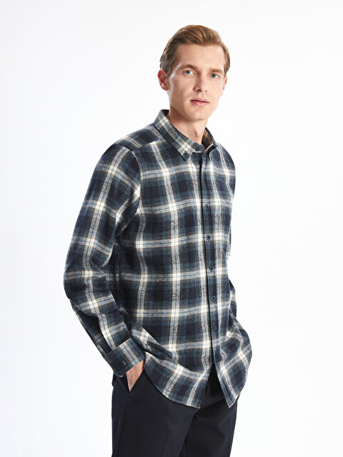 LCWAIKIKI Classic Regular Fit Uzun Kollu Ekose Gabardin Erkek Gömlek - W45162Z8-LMR