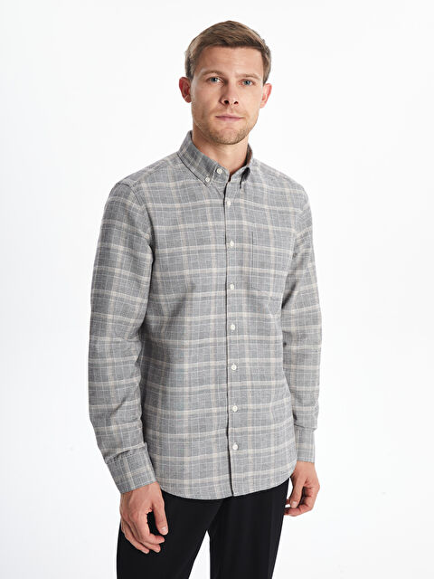 LCWAIKIKI Classic Regular Fit Uzun Kollu Ekose Gabardin Erkek Gömlek - W45164Z8-LMK