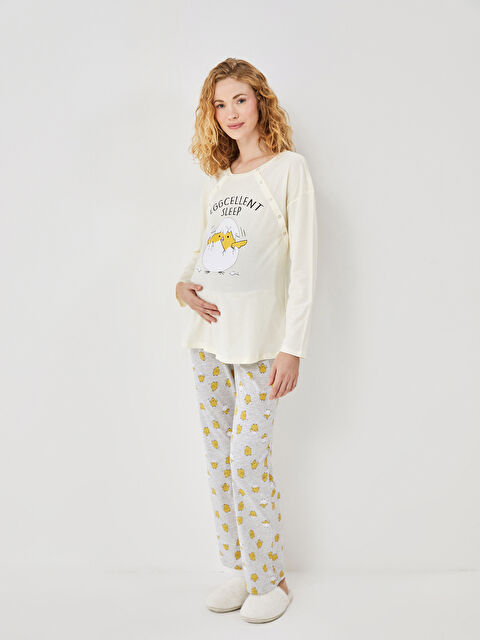 LCW DREAM Bisiklet Yaka Baskılı Hamile Pijama Takımı - W45192Z8-998