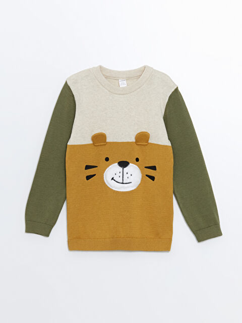 LCW Kids Bisiklet Yaka Nakışlı Erkek Bebek Triko Kazak - W45401Z1-L9Y