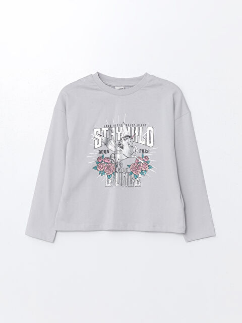 LCW Kids Bisiklet Yaka Baskılı Uzun Kollu Kız Çocuk Tişört - W45471Z4-G0Z