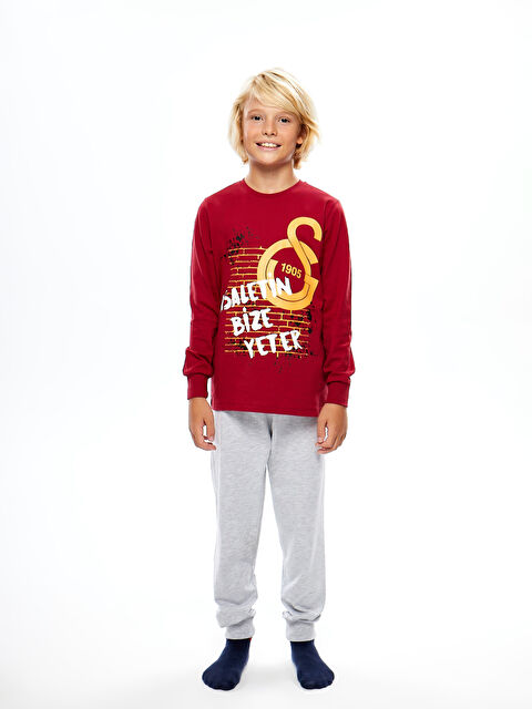 LCW Kids Bisiklet Yaka Galatasaray Baskılı Uzun Kollu Erkek Çocuk Pijama Takımı - W45491Z4-VAD