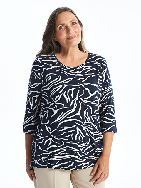 LCW Grace Bisiklet Yaka Desenli Kadın Bluz - W45492Z8-LSJ