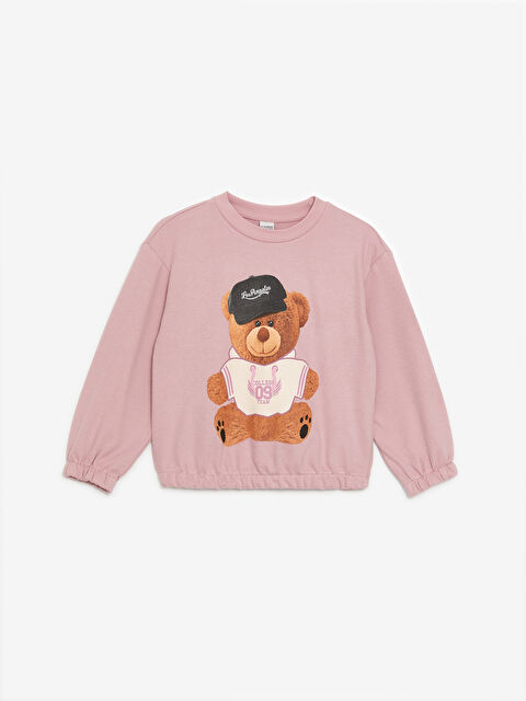 LCW Kids Bisiklet Yaka Baskılı Uzun Kollu Kız Çocuk Sweatshirt - W45526Z4-FHR