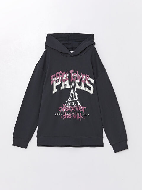 LCW Kids Kapüşonlu Baskılı Uzun Kollu Kız Çocuk Sweatshirt - W45528Z4-YE4