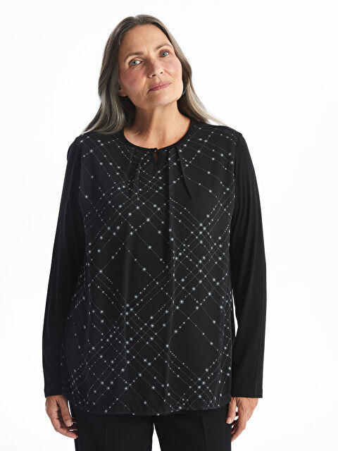 LCW Grace Bağlamalı Yaka Desenli Uzun Kollu Kadın Bluz - W45555Z8-CVL