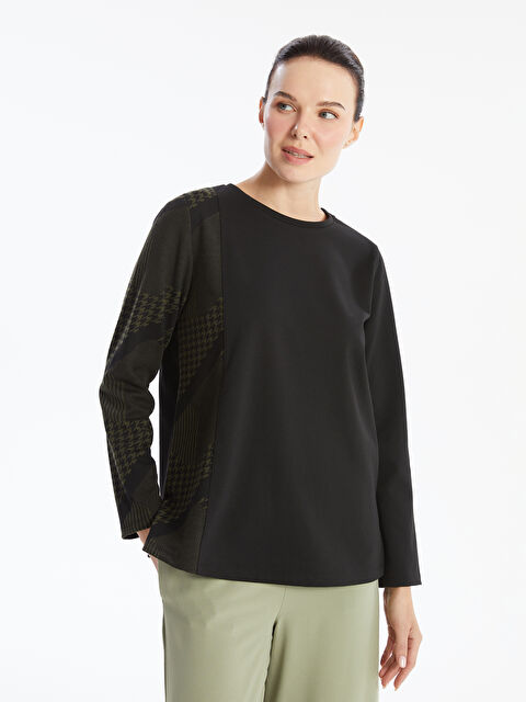 LCW Grace Bisiklet Yaka Desenli Kadın Sweatshirt - W45557Z8-CVL