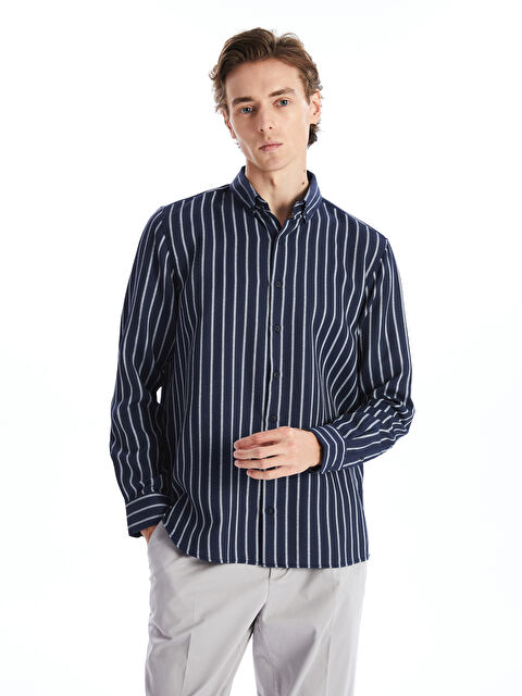 SOUTHBLUE Slim Fit Uzun Kollu Çizgili Armürlü Erkek Gömlek - W45599Z8-LEG