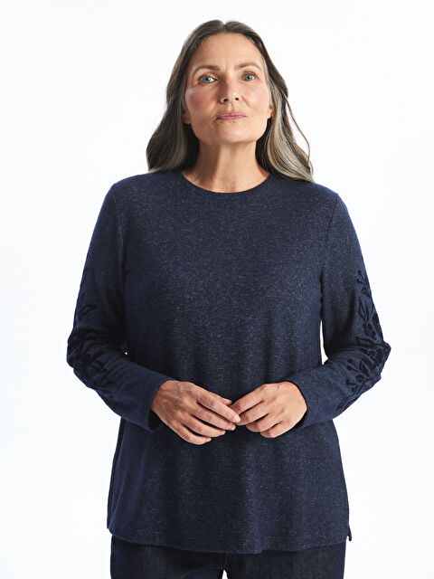 LCW Grace Bisiklet Yaka Baskılı Uzun Kollu Kadın Tişört - W45602Z8-HFS